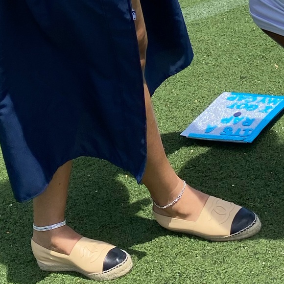 CHANEL Shoes - CHANEL Beige Espadrilles with Black Cap Toe